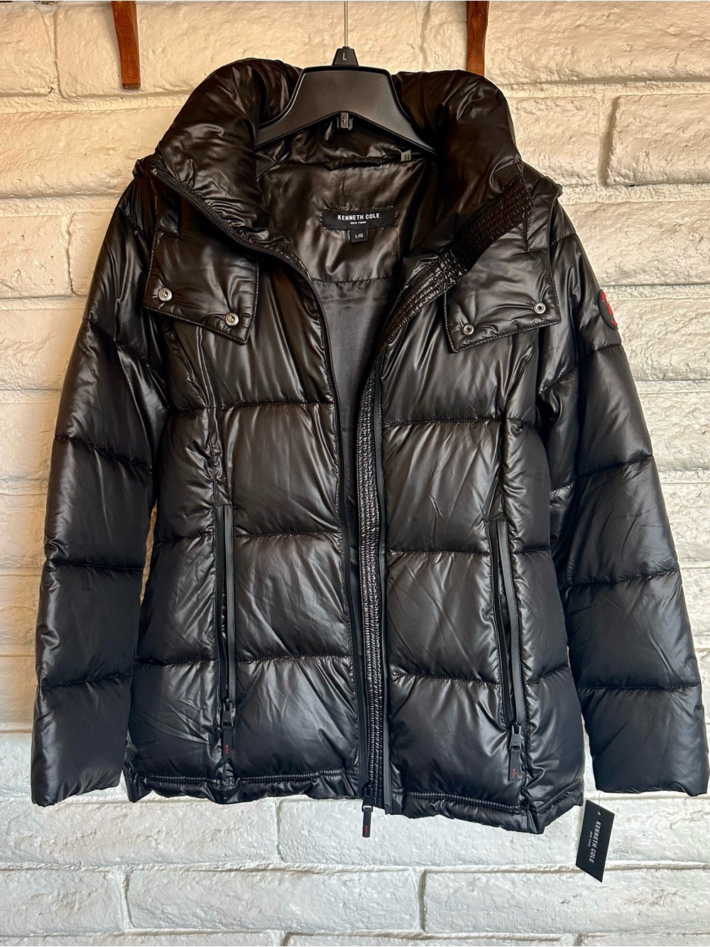 Kenneth Cole Women's Black Shiny Quilted Puffer Coat NWT Size Large